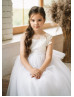 White Lace Tulle Transparent Back Flower Girl Dress